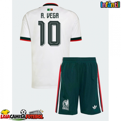 Camisa de Futebol México Alexis Vega #10 Equipamento Secundário Infantil Mundo 2026 Manga Curta (+ Calças curtas)